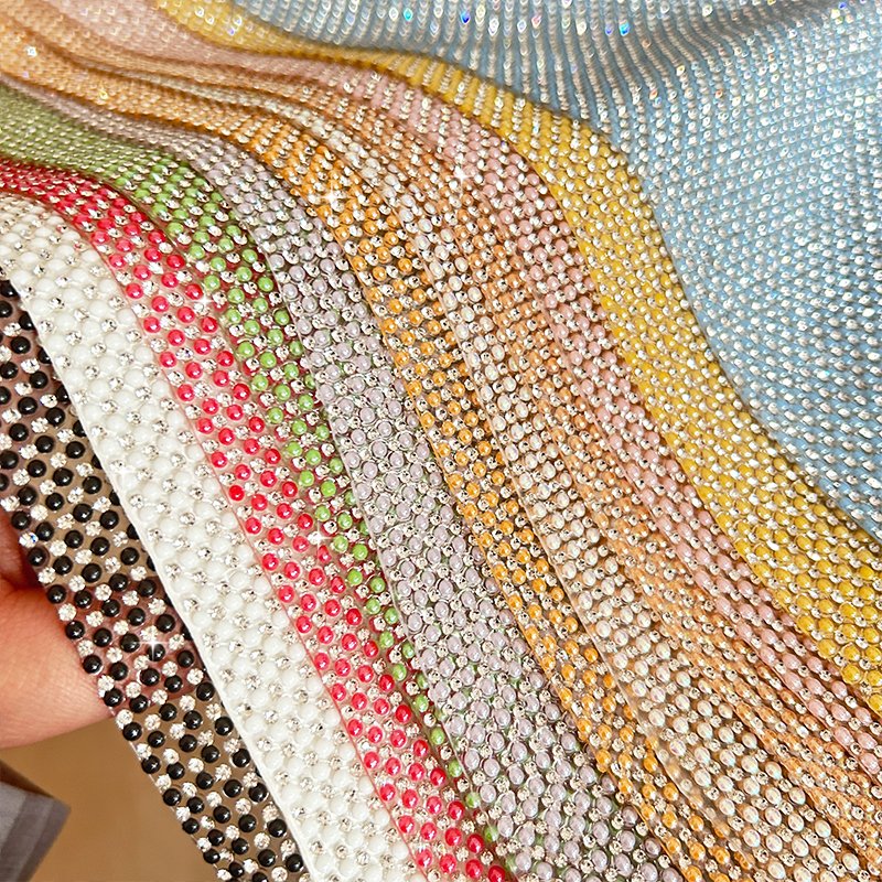 High Quality Self Adhesive Crystal Rhinestone Pearl Sheet Applique Glass Crystal Banding Ribbon for Clothes Shoes,Bags