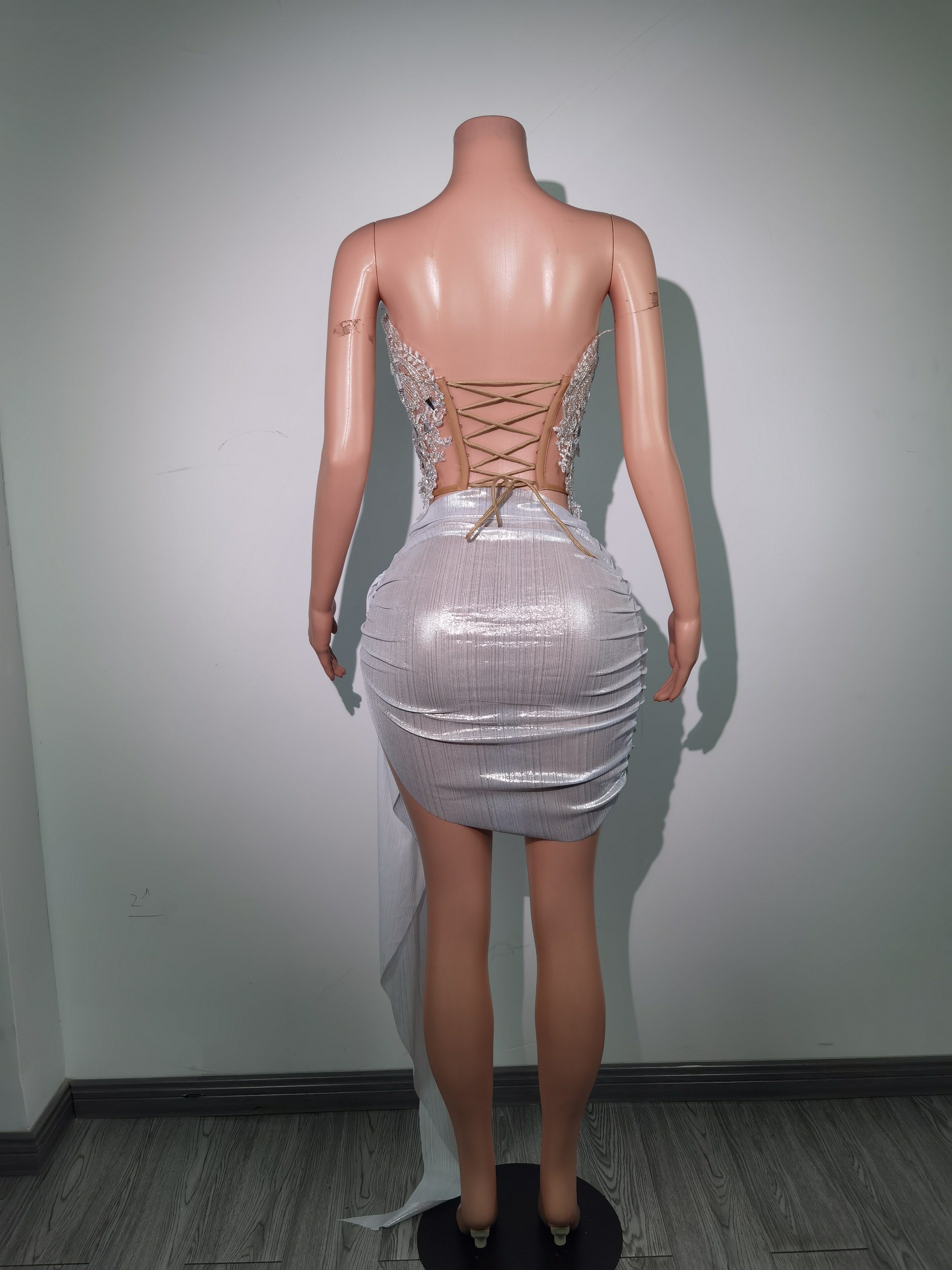 Sexy Backless Sequin Rhinestone Top Mini Skirts 2 Piece Set Women Dance Festival Outfit Cocktail Nightclub Prom Party Dress