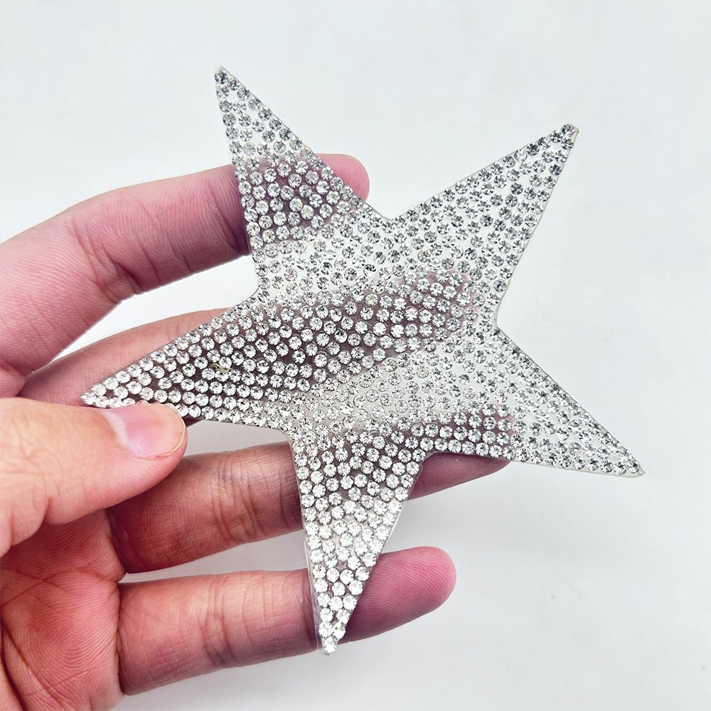 Crystal AB Glass Iron on Star Shape Rhinestone Motifs Iron on Diamond Trim Applique Sticker for Clothes Bags Hats Decoration