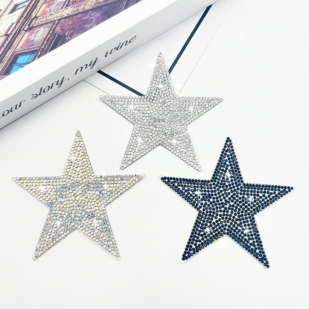 Crystal AB Glass Iron on Star Shape Rhinestone Motifs Iron on Diamond Trim Applique Sticker for Clothes Bags Hats Decoration