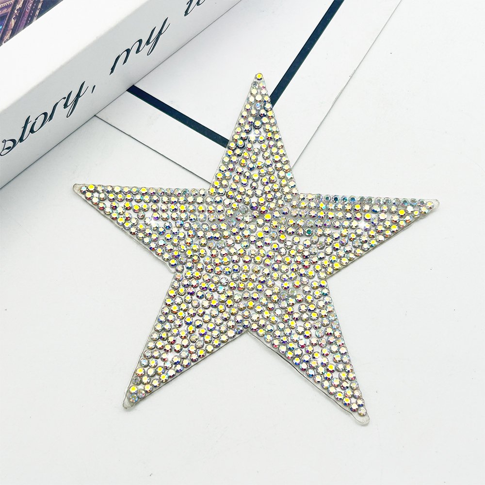 Crystal AB Glass Iron on Star Shape Rhinestone Motifs Iron on Diamond Trim Applique Sticker for Clothes Bags Hats Decoration