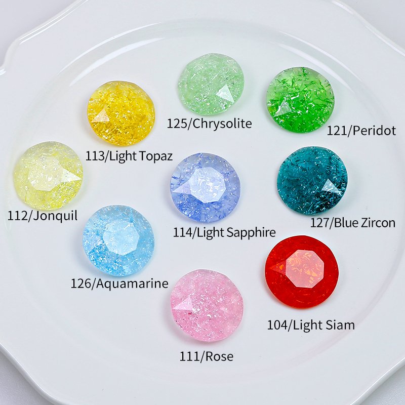 Dongzhou Crystal ice crack round shape rhinestones pointed back K9 fancy stone wholesale rhinestone crystal beads for jewelry