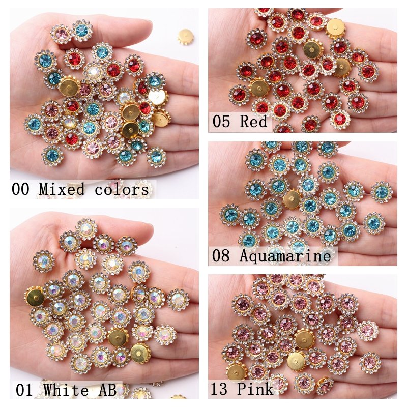 Round Glass 12mm 200Pcs Double Layer Round Rhinestones Sewn on With Hole Glass Drill for Hand Seam DIY Decorations Accessories