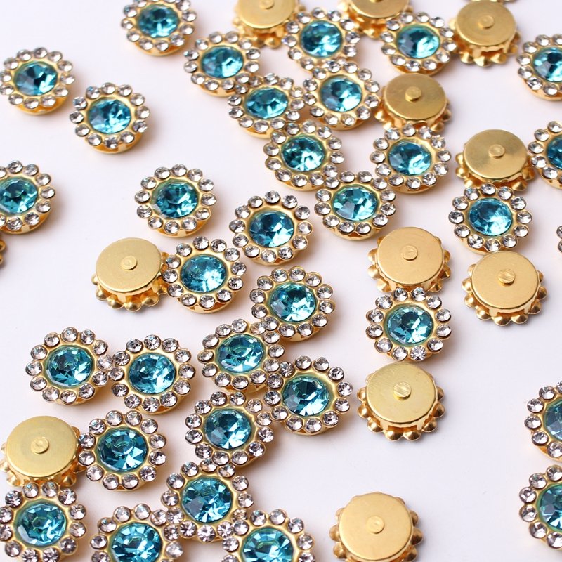 Round Glass 12mm 200Pcs Double Layer Round Rhinestones Sewn on With Hole Glass Drill for Hand Seam DIY Decorations Accessories