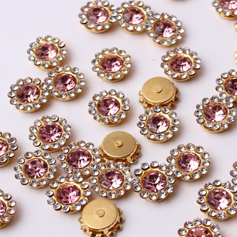Round Glass 12mm 200Pcs Double Layer Round Rhinestones Sewn on With Hole Glass Drill for Hand Seam DIY Decorations Accessories
