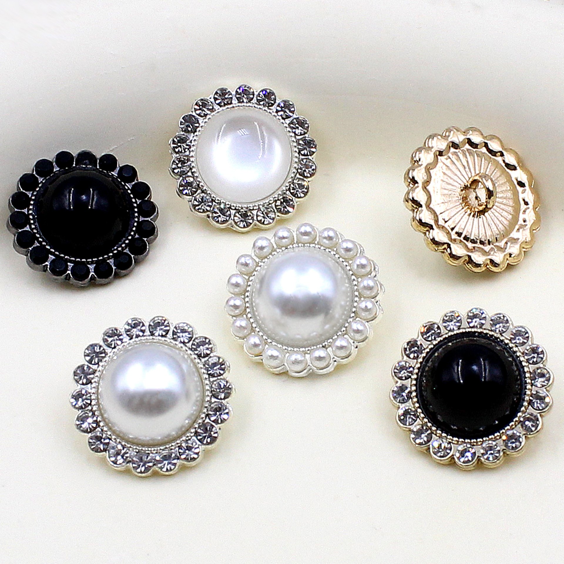 RB009 High Quality Rhinestone Button For Winter Coat Shank Buttons Pearl And Metal Sewing Buttons