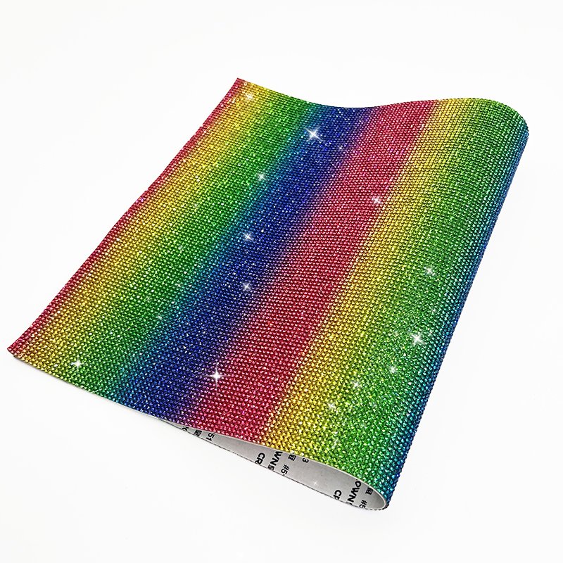 Custom Rainbow Rhinestone Design Crystal Rhinestone Sheet Applique Crystal Trimming Sticker for Craft