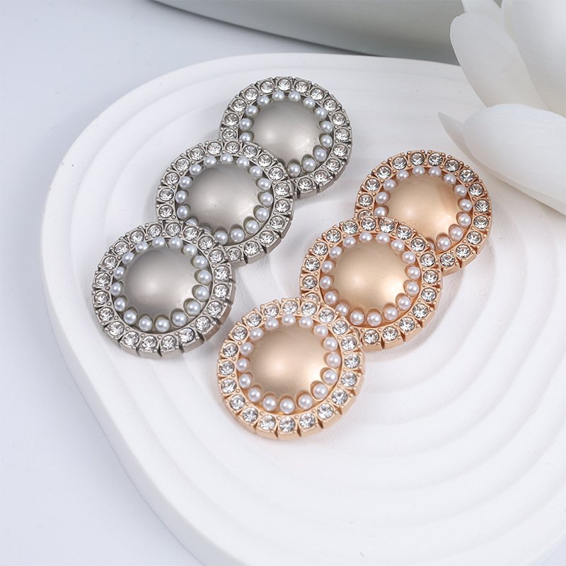 Clothes Accessories Rhinestone Golden Plastic Pearl Buttons Forpartyhing Fancy Faselegantmen Decorated Shank Crystal Metal Round