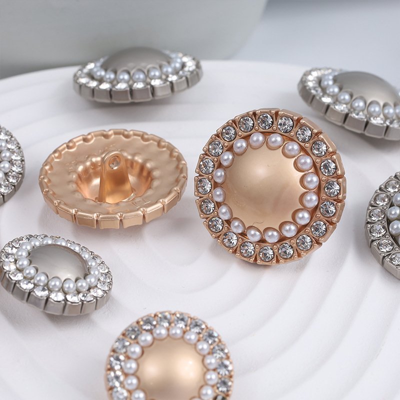 Clothes Accessories Rhinestone Golden Plastic Pearl Buttons Forpartyhing Fancy Faselegantmen Decorated Shank Crystal Metal Round