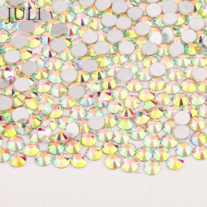 Ss6 Ss16 Ss20 Ss30 AB Round Crystal Stones Non Hot Fix Diamond Glass Flat Back Rhinestone For Crafts