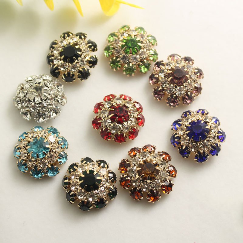 Fancy Decorative Shiny Rhinestone Crystal Metal Shank Buttons For Clothes