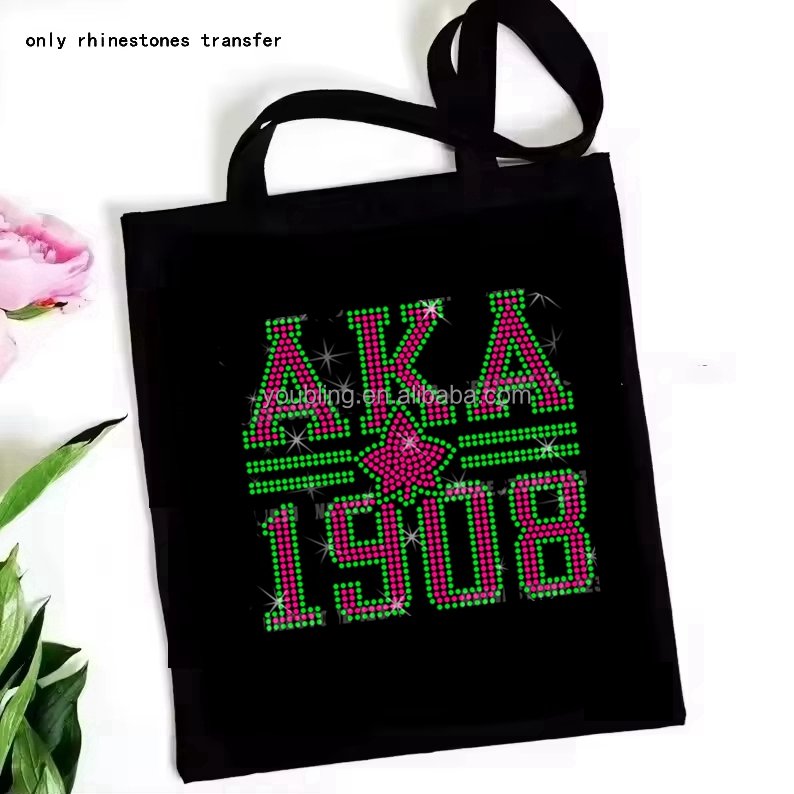 Sorority Aka 1908 Rhinestone Transfer Iron on Design Bling Hot fix Rhinestones Heat Transfer Motif Appliques