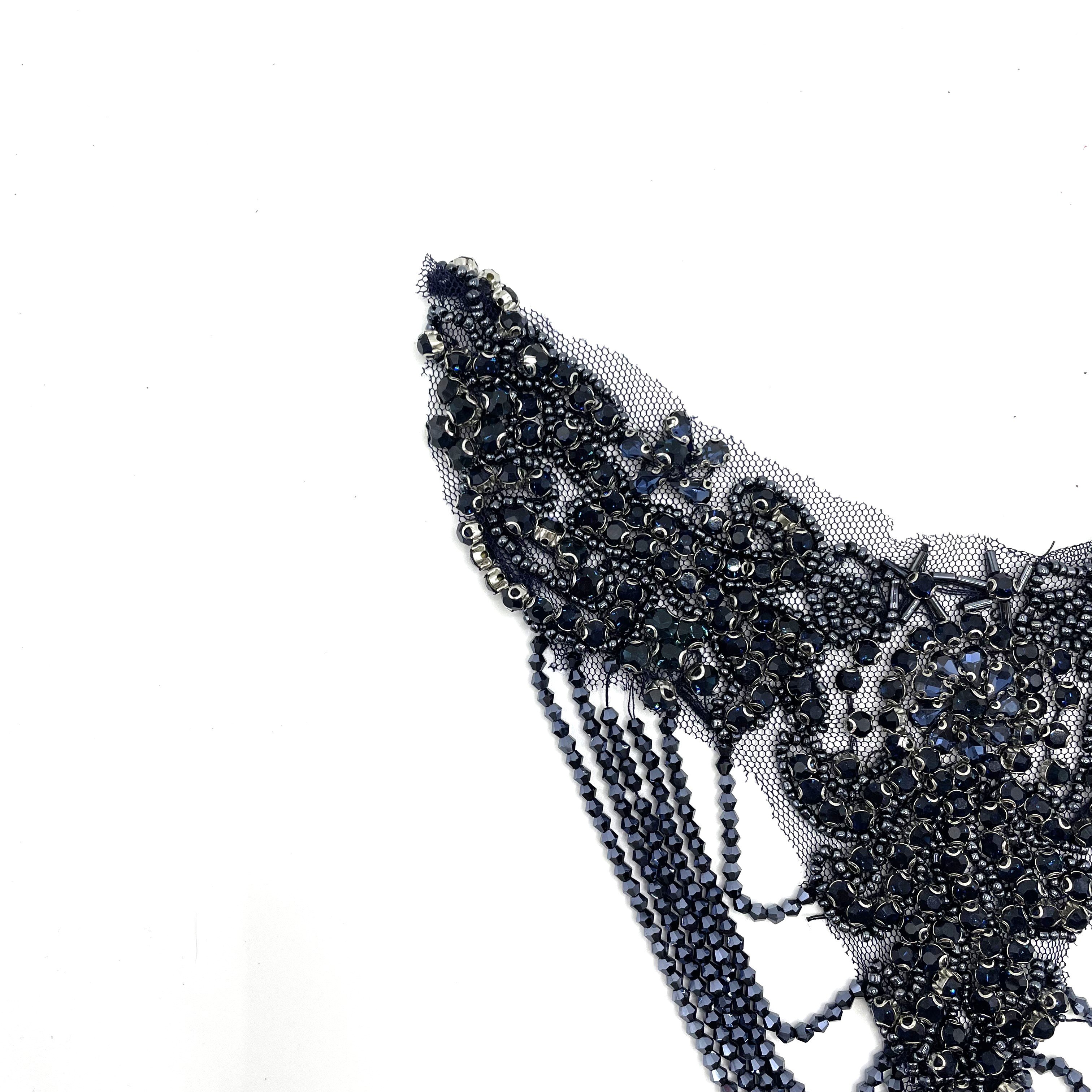 Handmade beaded black crystal rhinestone fringe applique bodice bridesmaid mermaid wedding evening bridal dress