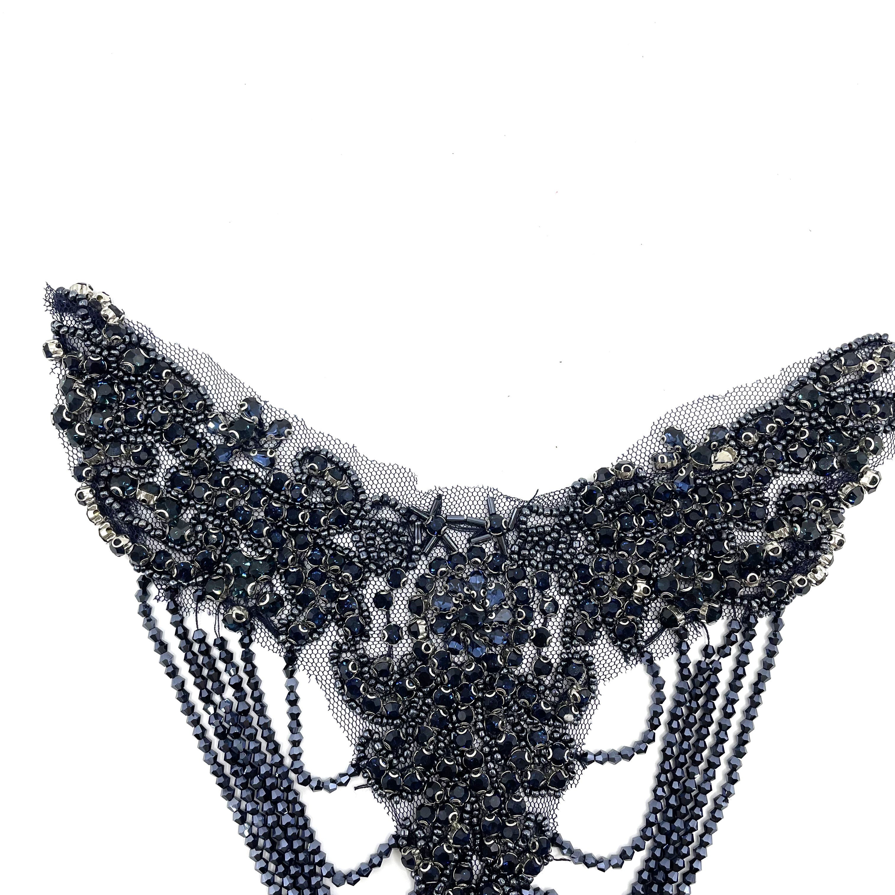 Handmade beaded black crystal rhinestone fringe applique bodice bridesmaid mermaid wedding evening bridal dress
