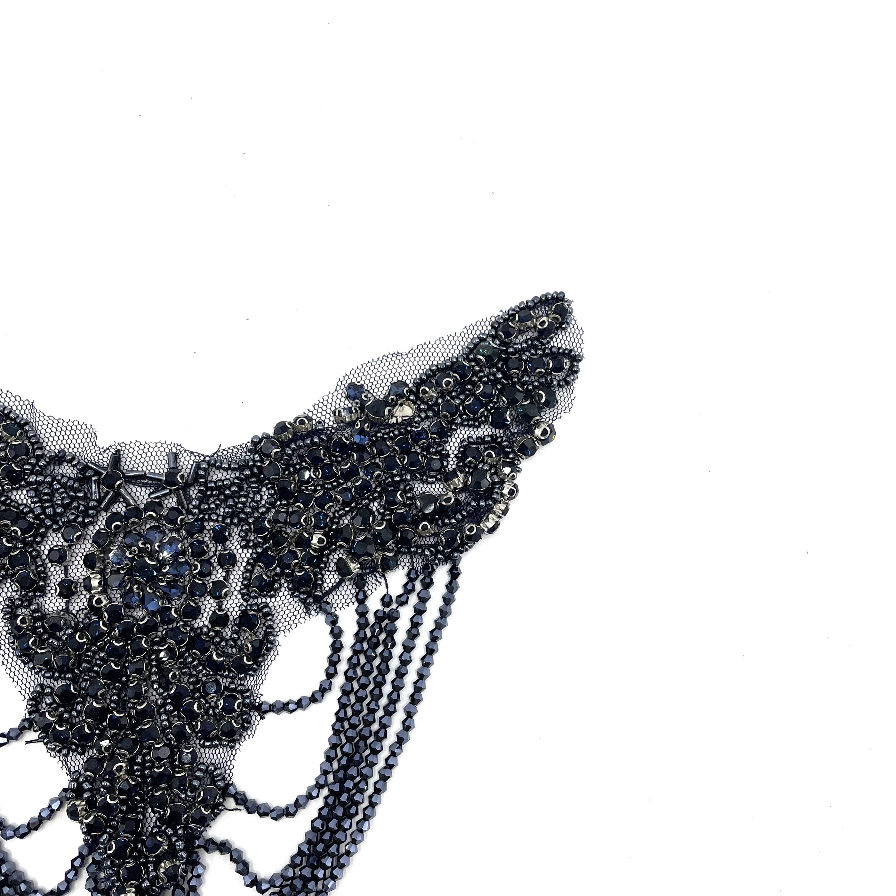 Handmade beaded black crystal rhinestone fringe applique bodice bridesmaid mermaid wedding evening bridal dress
