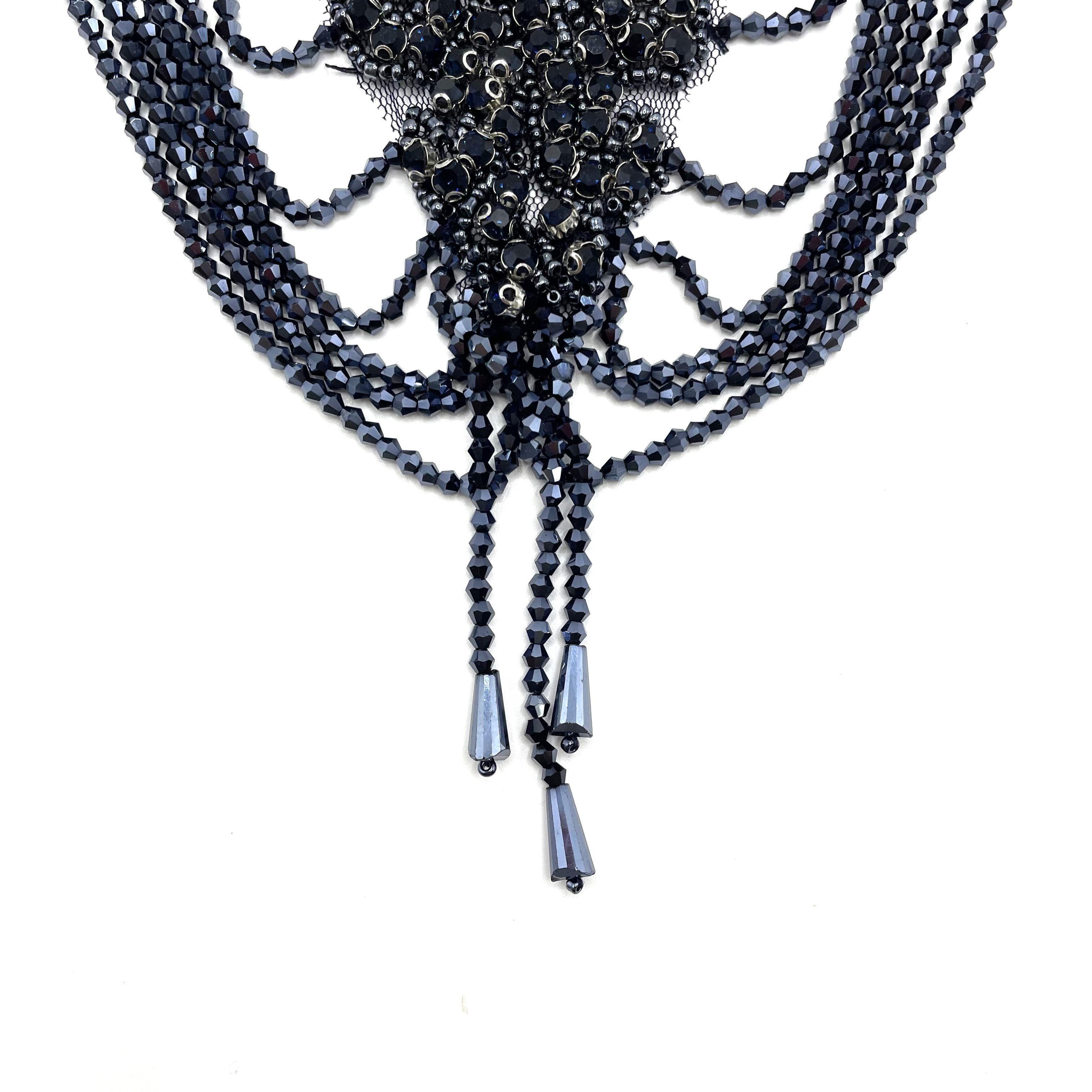 Handmade beaded black crystal rhinestone fringe applique bodice bridesmaid mermaid wedding evening bridal dress