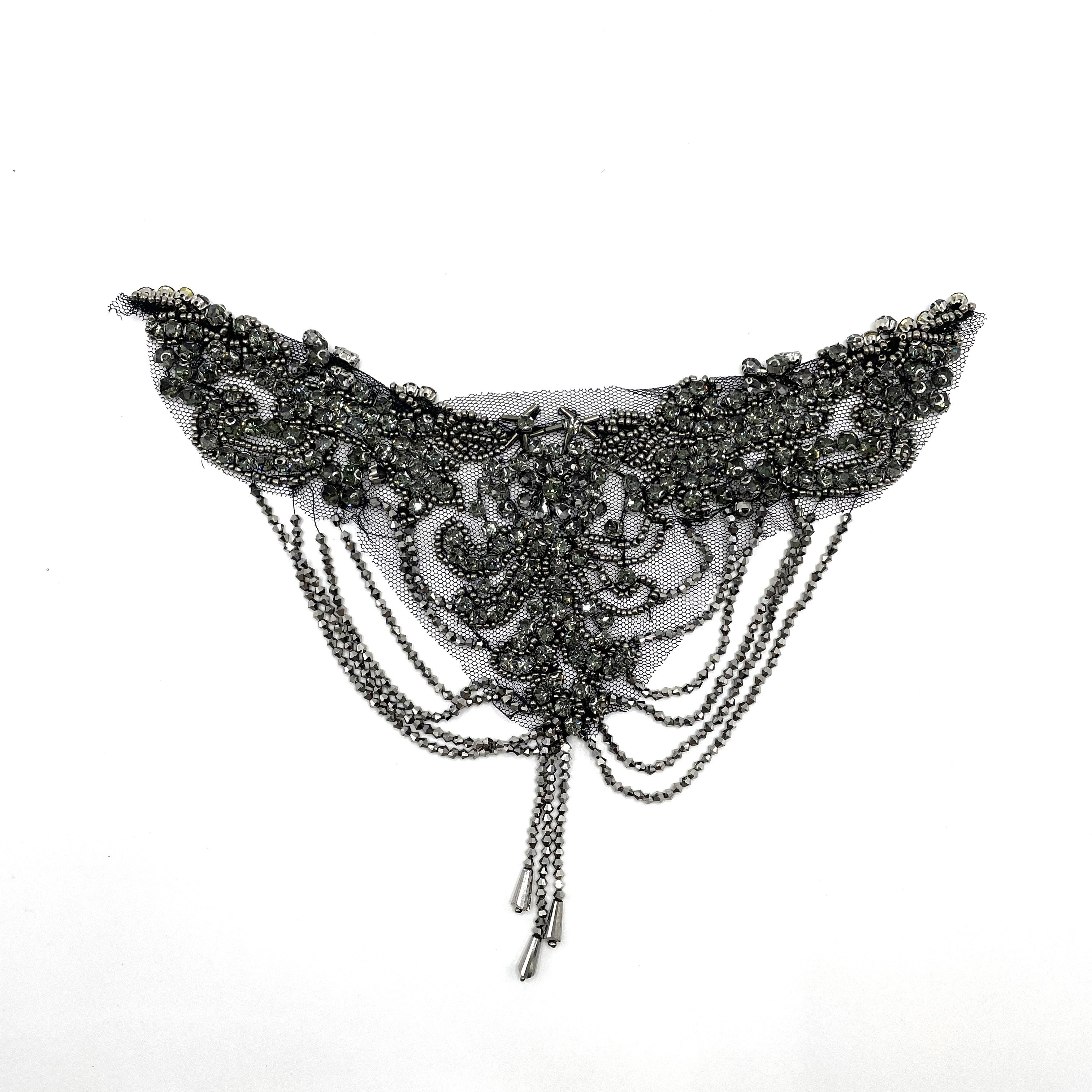 Handmade beaded black crystal rhinestone fringe applique bodice bridesmaid mermaid wedding evening bridal dress