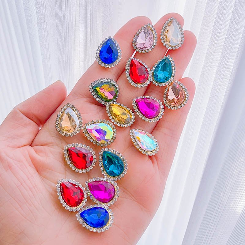 13*18mm Sewing Glass Crystals Teardrop Rhinestones Flat Back Strass Appliques Claw AB Crystal Stones For Needlework Dress