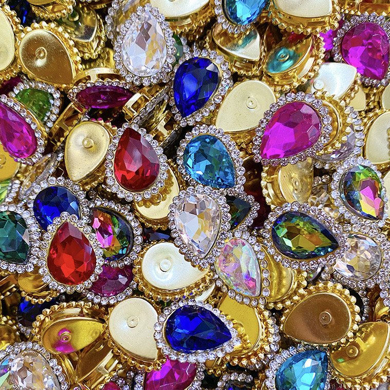 13*18mm Sewing Glass Crystals Teardrop Rhinestones Flat Back Strass Appliques Claw AB Crystal Stones For Needlework Dress