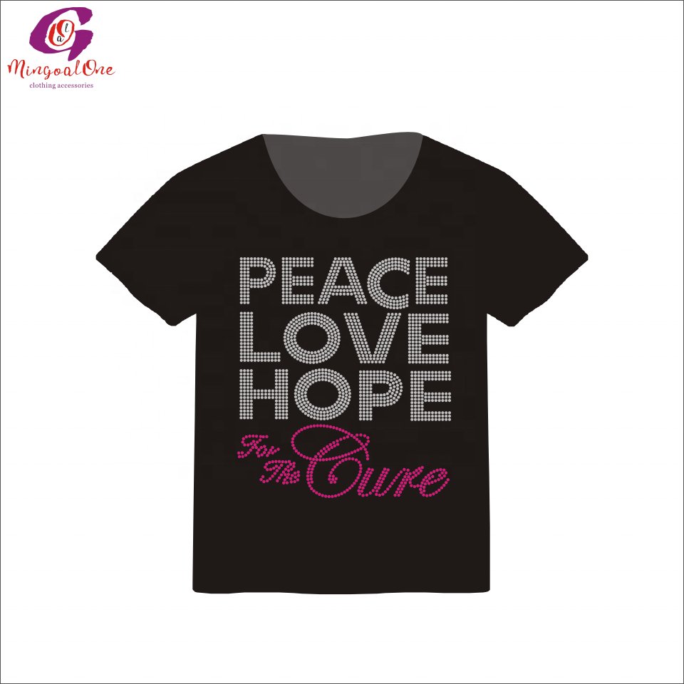 Factory Direct Sale Bling Pink Ribbon Rhinestone Heat Transfer Custom Fight Like A Girl Cancer Ribbon Rhinestone Iron On Design