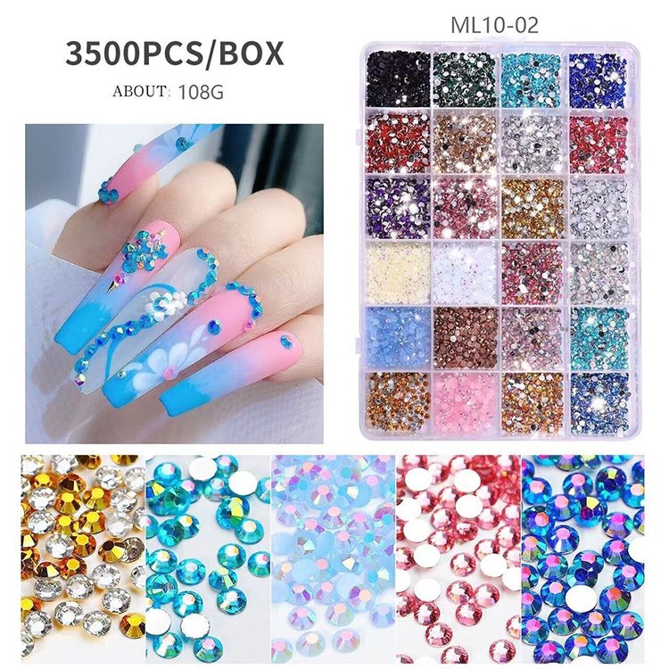 3500 Pcs Round Resin Flat Bottom Color Glitter Rhinestones DIY 3D Nail Art Decoration Accessories