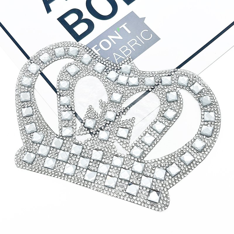 Glass crystals hotfix rhinestone fabric diamante rhinestone mesh crown patch