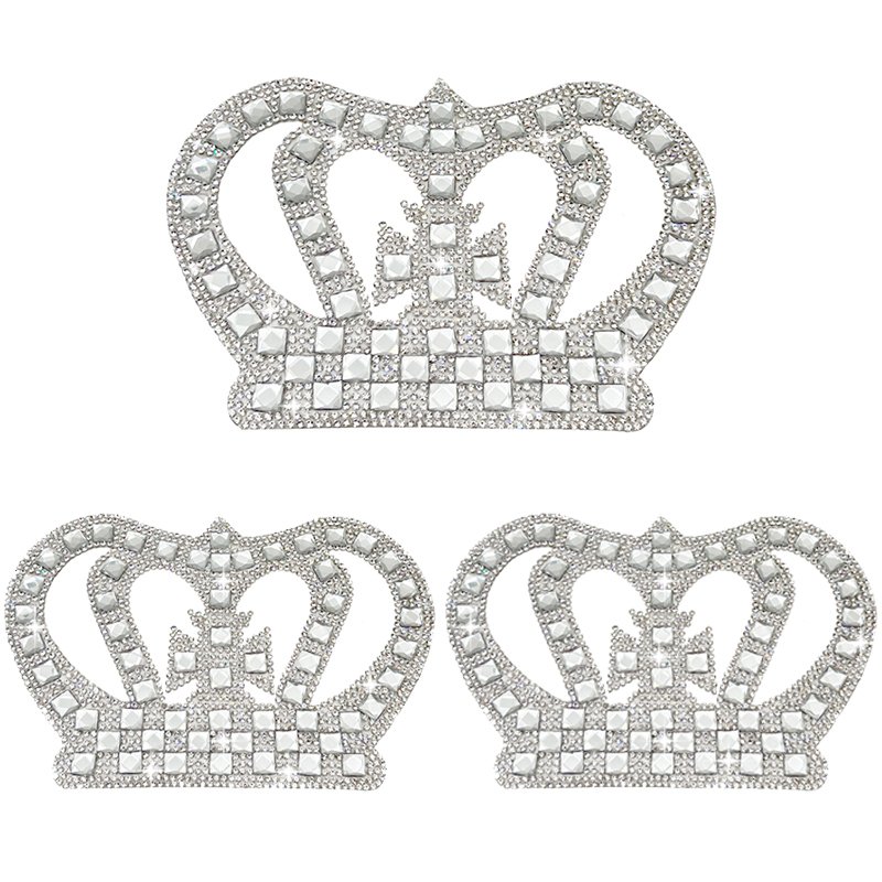 Glass crystals hotfix rhinestone fabric diamante rhinestone mesh crown patch