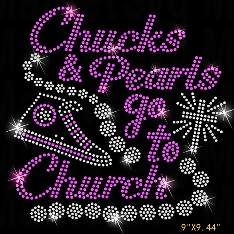 New Arrival Iron on Bling Motif Rhinestones Heat Transfer Design Hotfix Strass Transfer Chucks and Pearl Rhinestone Transfer