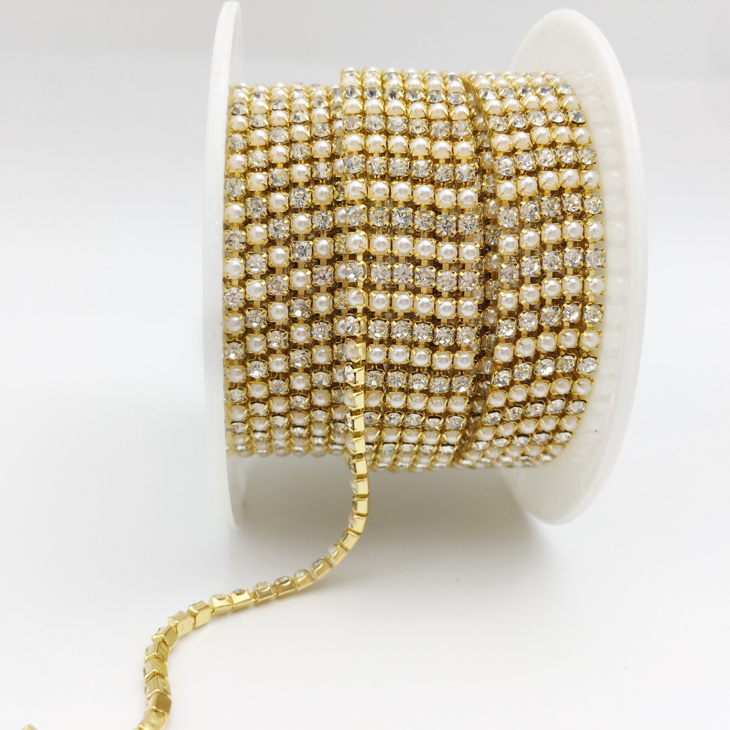 SINRONG 3D Gloss Crystal Nail Art Decal SS6 Gold bottom Flat back Rhinestone Pearl seam drill chain inlay versatile