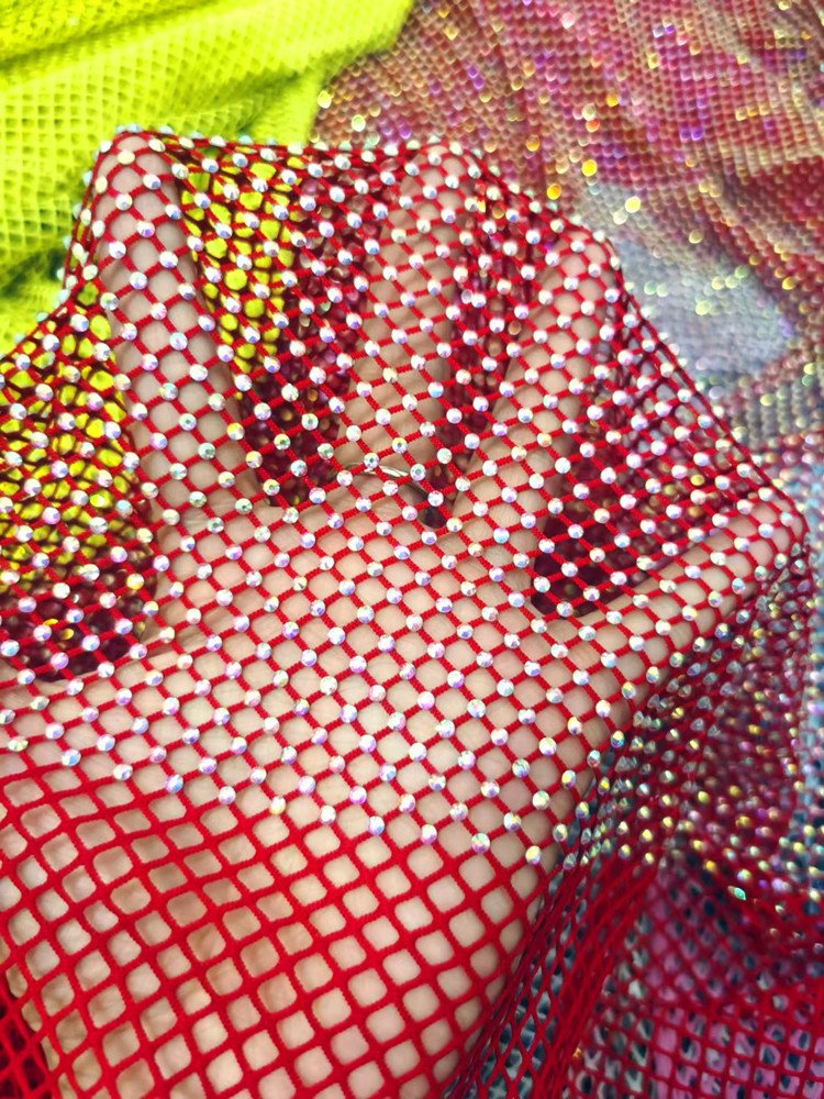 High quality diamante AB stone stretch rhinestone mesh fabric fishing net with stones for dress