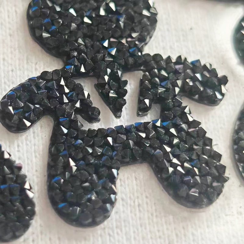Custom animal pattern Tags Flatback heat transfer printing rhinestone clothing stickers shiny black diamond label