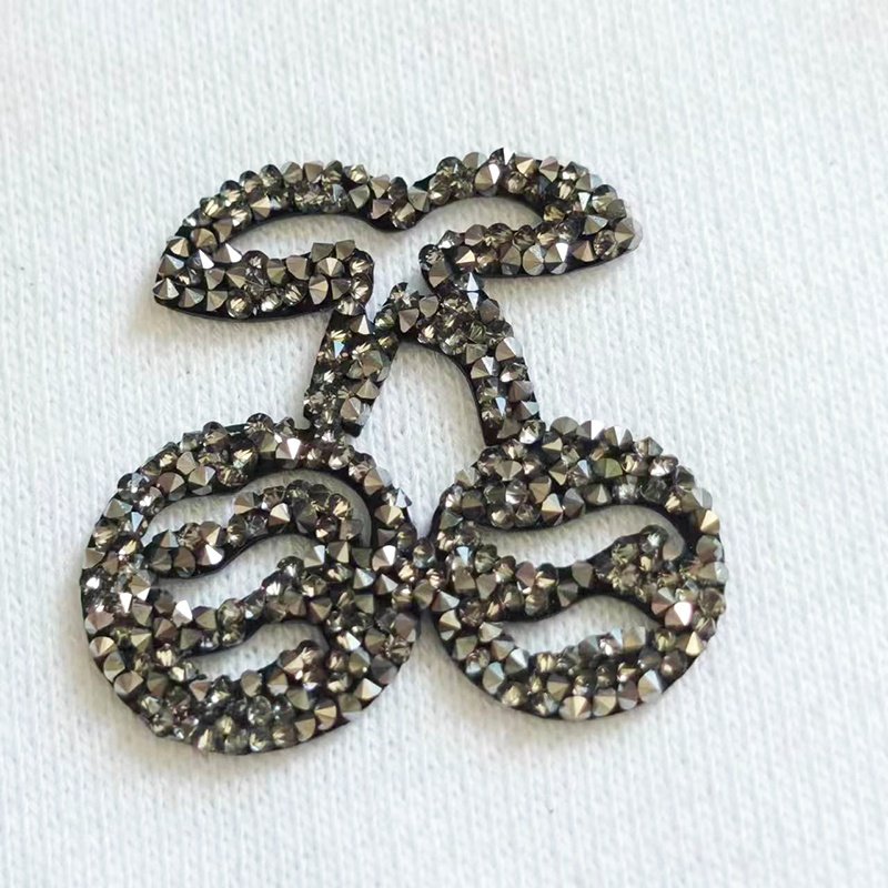 Custom animal pattern Tags Flatback heat transfer printing rhinestone clothing stickers shiny black diamond label