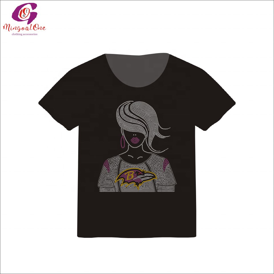 Factory Price NFL Sport Team Logo Bling Crystal Football Rhinestone Transfer Custom Iron On Rhinestone Motif Designs Shirt Tees