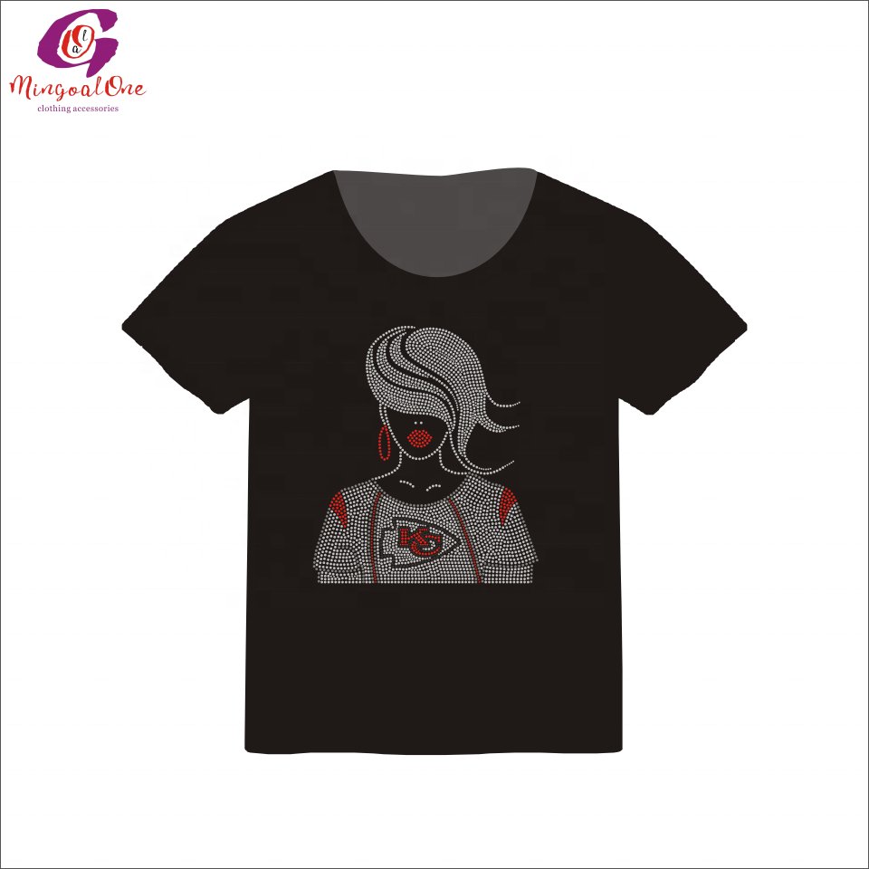 Factory Price NFL Sport Team Logo Bling Crystal Football Rhinestone Transfer Custom Iron On Rhinestone Motif Designs Shirt Tees