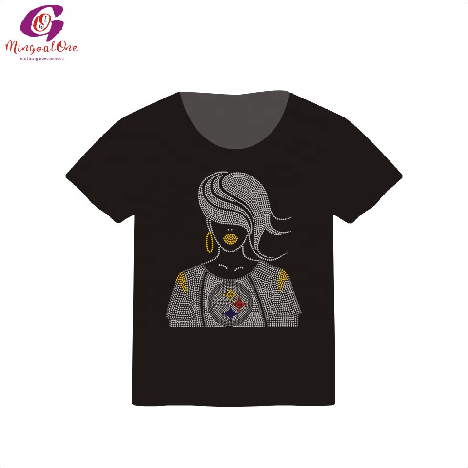 Factory Price NFL Sport Team Logo Bling Crystal Football Rhinestone Transfer Custom Iron On Rhinestone Motif Designs Shirt Tees