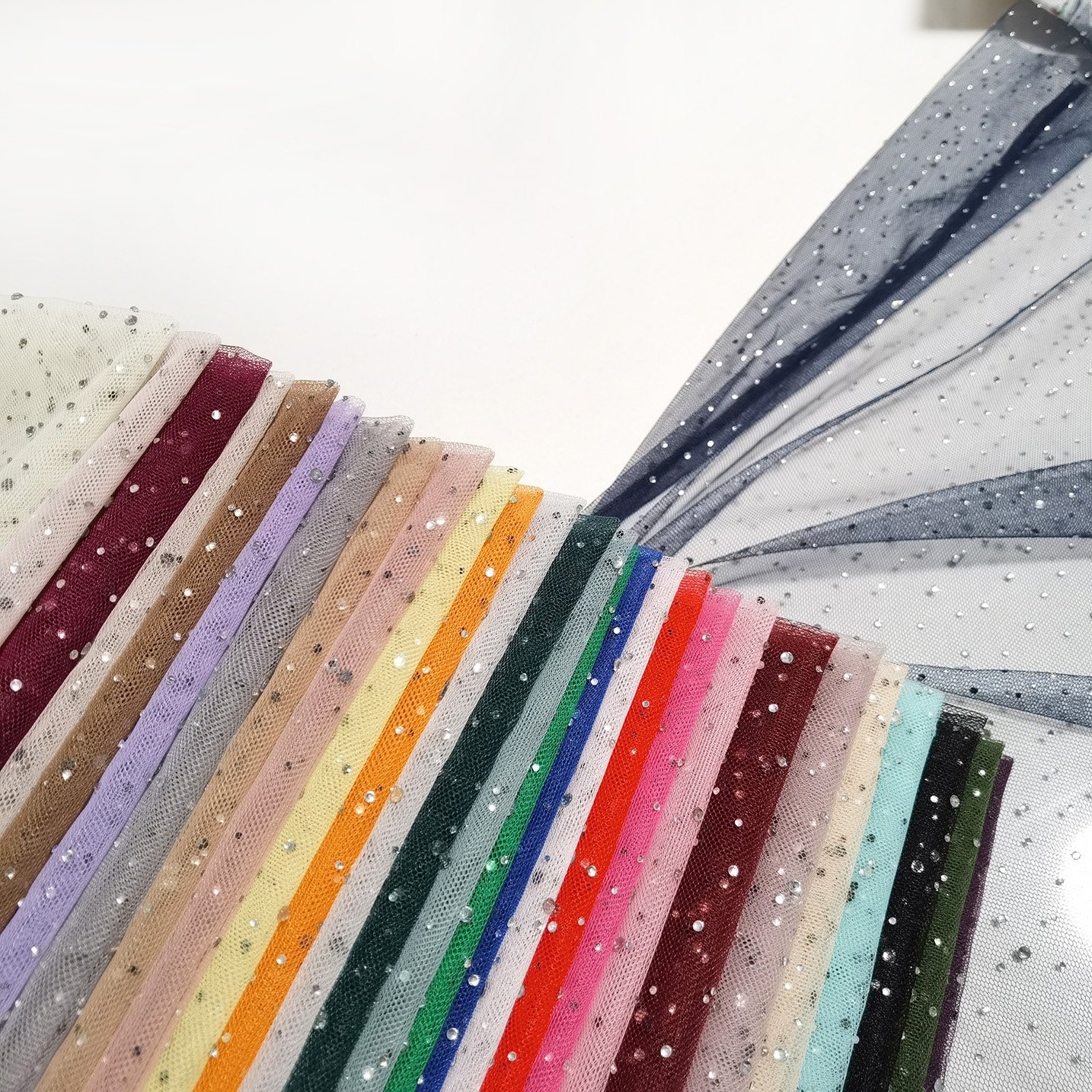 Rhinestone mesh fabric girls women dress laces fabrics with stones beaded tulle lace mesh tulle rhinestone crystal fabric