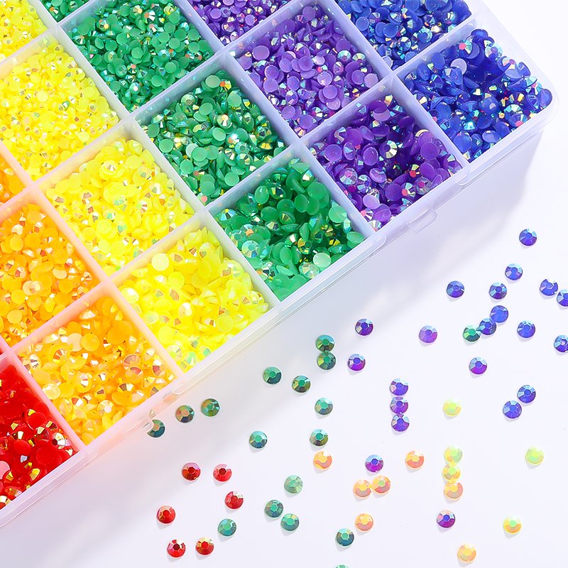 Xichuan 19800PCS 24 Grid Flatback Rhinestone Kit Mixed Boxed Color Jelly AB Resin Rhinestones for Craft Decoration