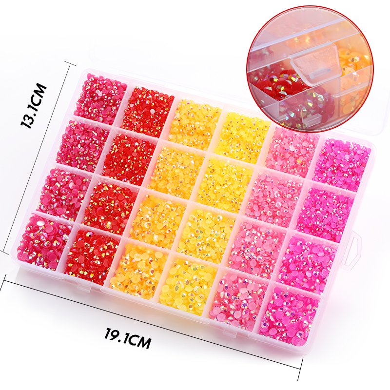 Xichuan 19800PCS 24 Grid Flatback Rhinestone Kit Mixed Boxed Color Jelly AB Resin Rhinestones for Craft Decoration