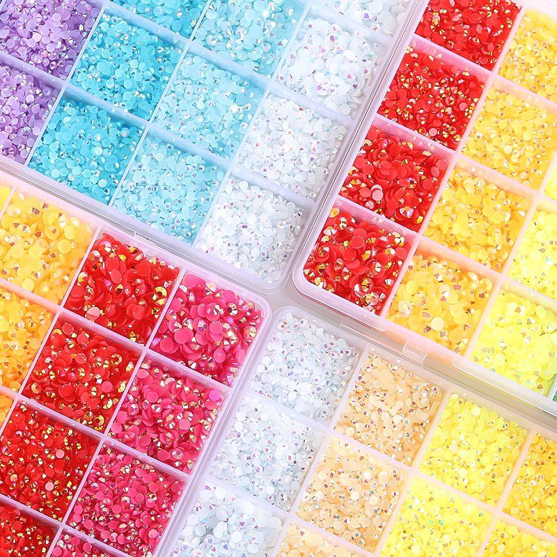 Xichuan 19800PCS 24 Grid Flatback Rhinestone Kit Mixed Boxed Color Jelly AB Resin Rhinestones for Craft Decoration