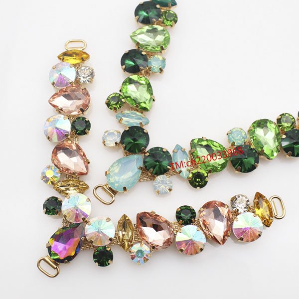 Mixed Color Crystal Rhinestone Metal Sandals Shiny Accessories Beach Flip-Flops Swimsuit Chain Link Decoration Chain Link