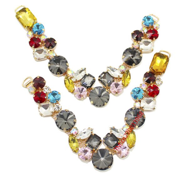 Mixed Color Crystal Rhinestone Metal Sandals Shiny Accessories Beach Flip-Flops Swimsuit Chain Link Decoration Chain Link