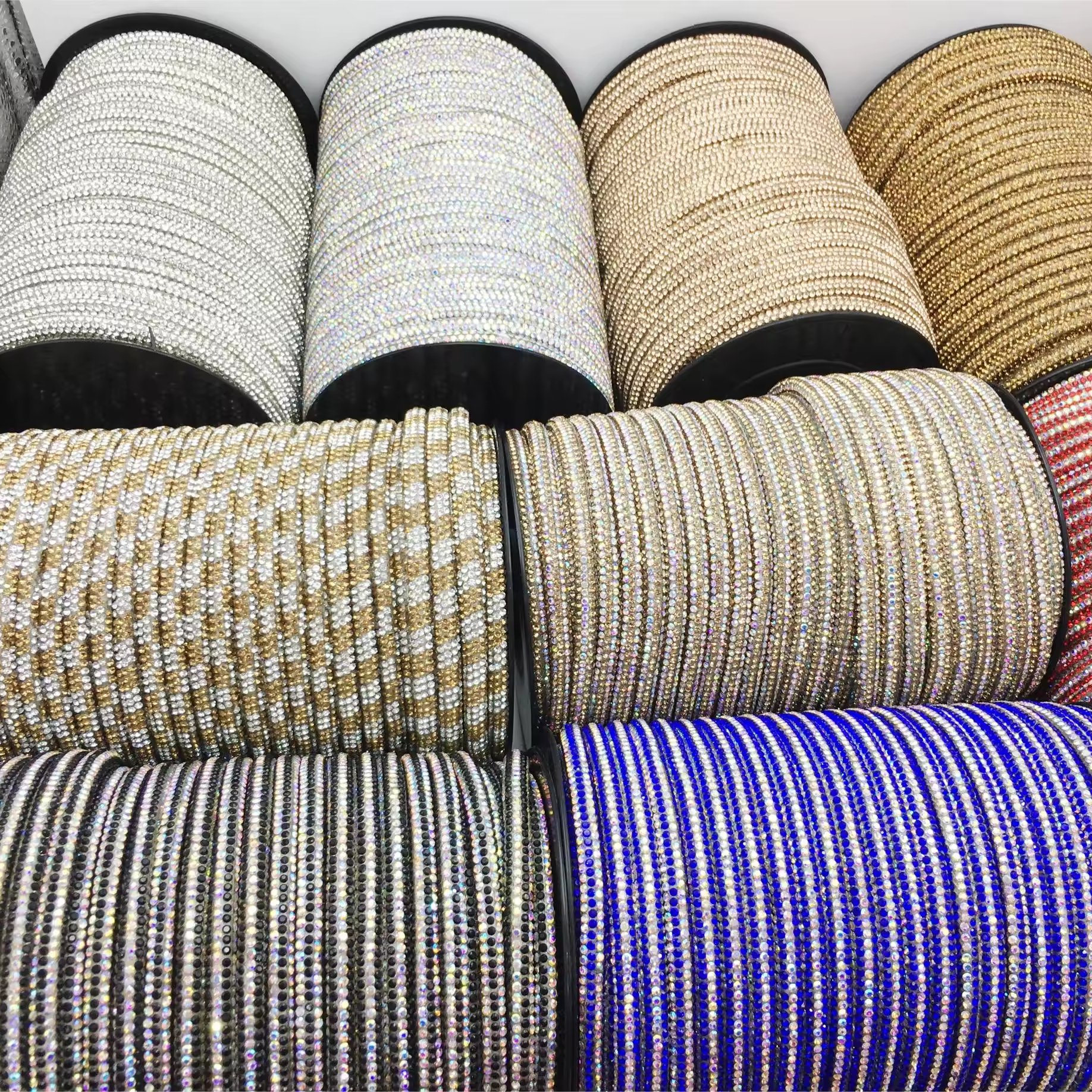 6mm 8-row glitter rope mixed color crystal rhinestone decorative rope circular bow diamond clothing bag DIY decoration