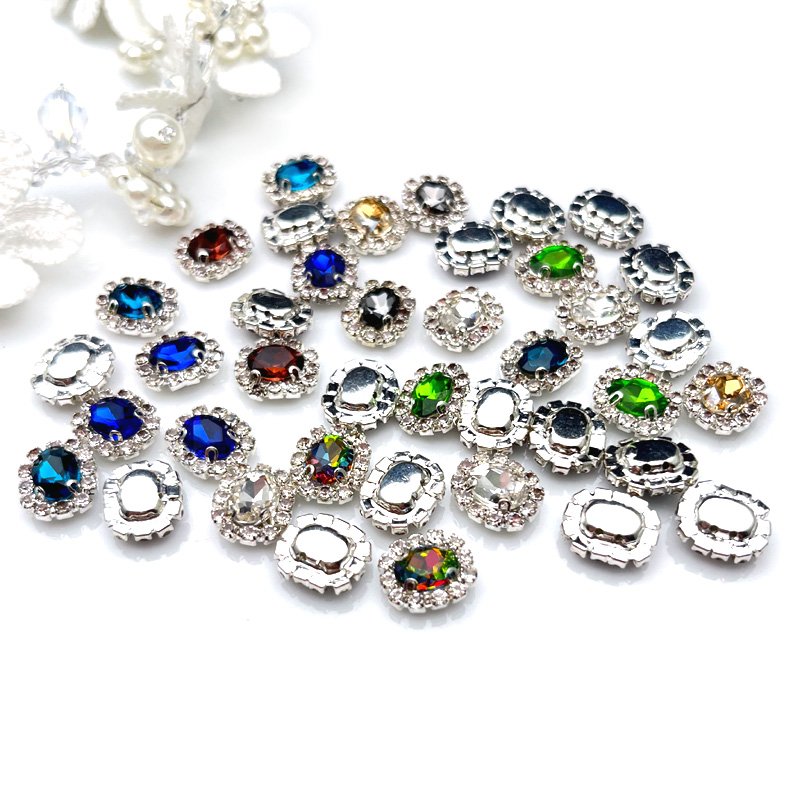 Rhinestones Flat Back Glass Crystal Drop Around Acrylic AB Diamond Sew On Rhinestone With Claw