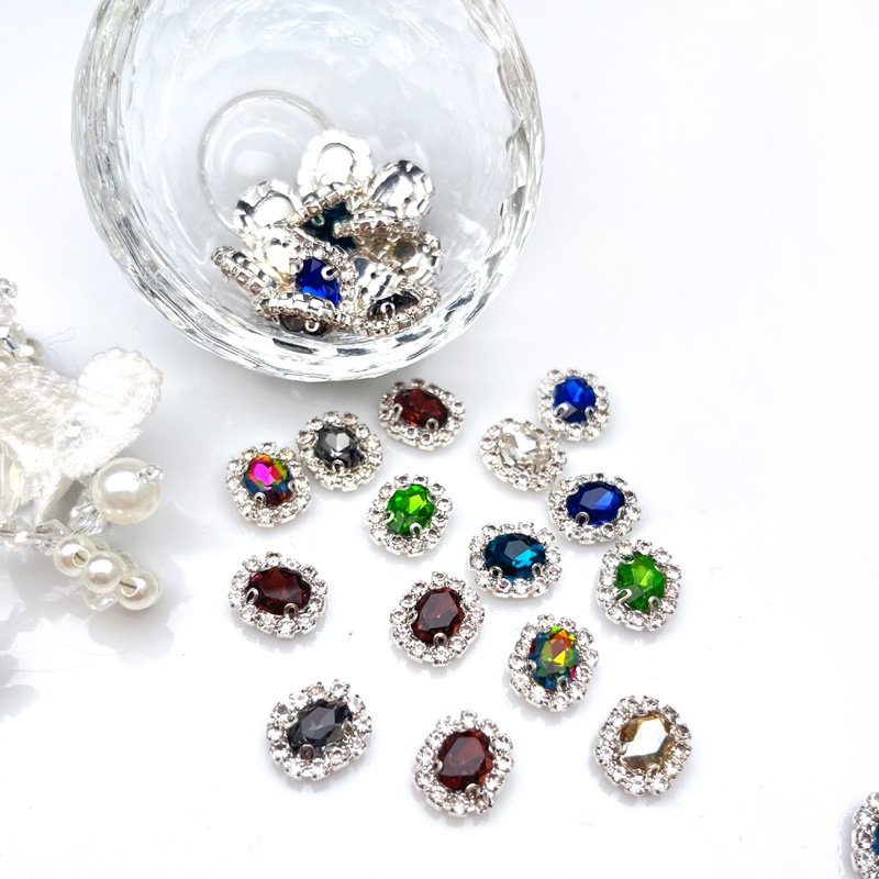 Rhinestones Flat Back Glass Crystal Drop Around Acrylic AB Diamond Sew On Rhinestone With Claw