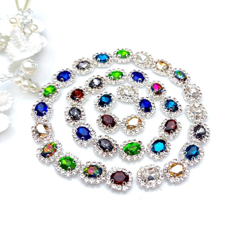 Rhinestones Flat Back Glass Crystal Drop Around Acrylic AB Diamond Sew On Rhinestone With Claw