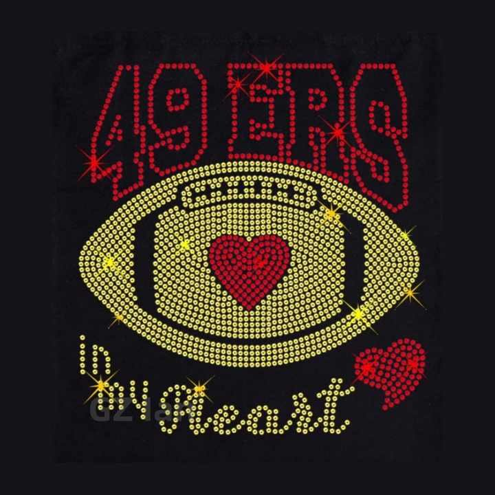 Custom Bling Crystal NFL Football Team Logo Hot Fix Iron On San Francisco SF 49ers Rhinestone Heat Transfer Design for T Shirt