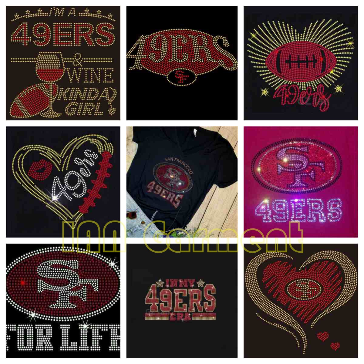 Custom Bling Crystal NFL Football Team Logo Hot Fix Iron On San Francisco SF 49ers Rhinestone Heat Transfer Design for T Shirt