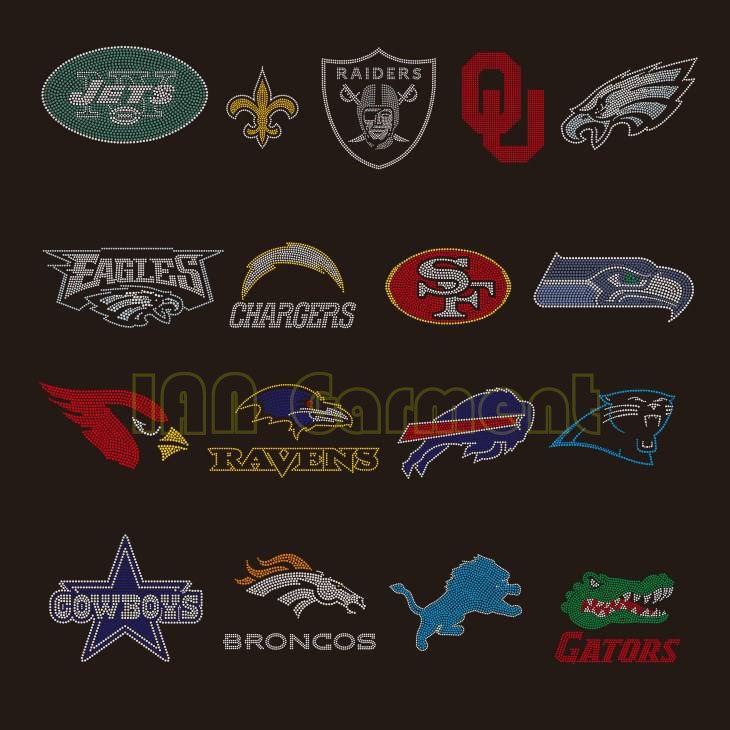 Custom Bling Crystal NFL Football Team Logo Hot Fix Iron On San Francisco SF 49ers Rhinestone Heat Transfer Design for T Shirt