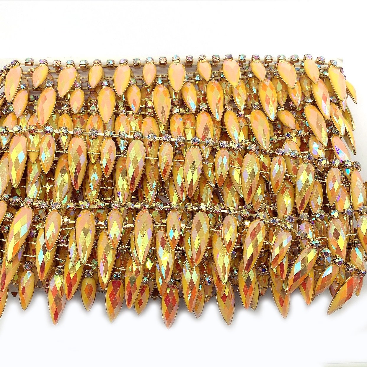 Fuban Garment fashion rhinestone tassel fringe trim rhinestone yellow ab resin chain trims For carnival