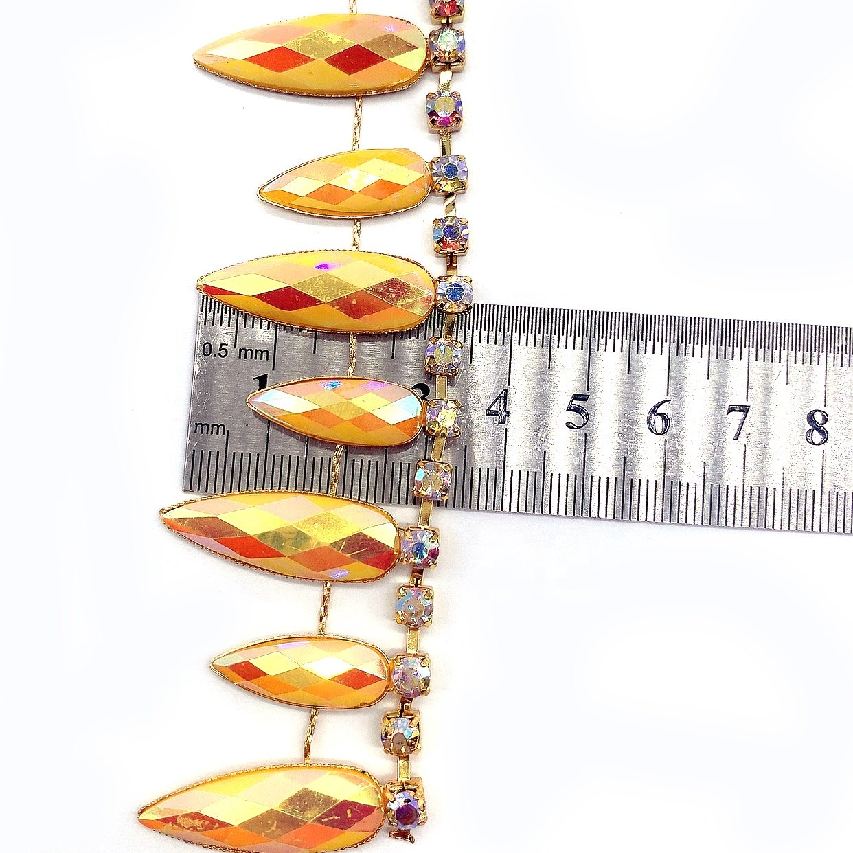 Fuban Garment fashion rhinestone tassel fringe trim rhinestone yellow ab resin chain trims For carnival